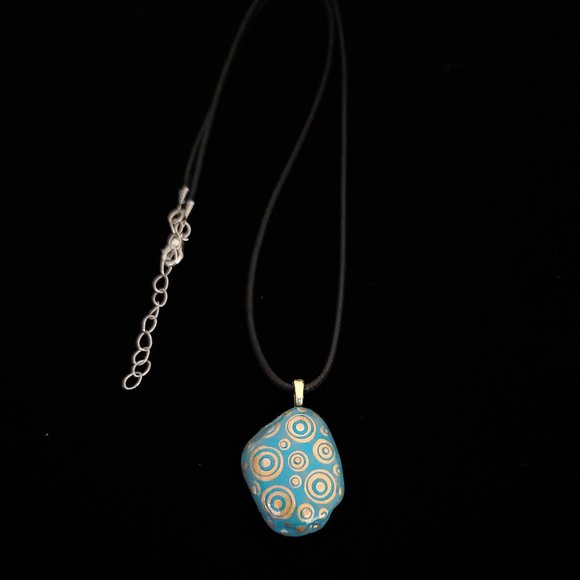 Hand Painted Dot Art Pendant, Turquoise and Gold - Picture 4 of 12